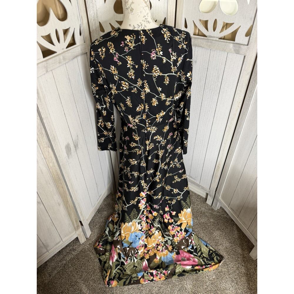 Vintage Floral Maxi Dress Black Cottage Core 70s 80s Long Sleeve Size Large - Picture 3 of 7
